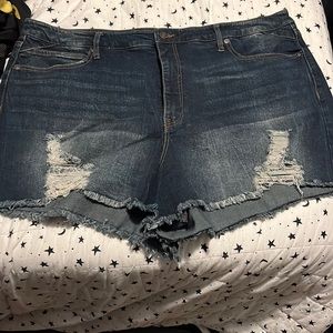 Distressed denim shorts